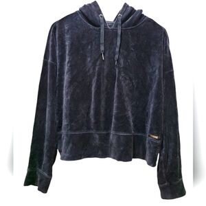 XL CALVIN KLEIN Performance Cropped Velour Hooded Sweatshirt Y2K
